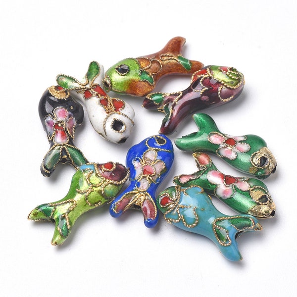 Perle poisson métal cloisonné 20 mm