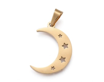 Pendentif lune doré avec étoile acier inoxydable 20 mm