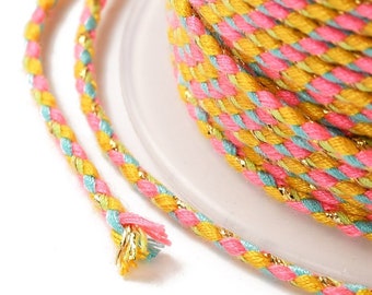 Cordon en coton tressé rose orange fil doré 1,5mm-2mm cordon multicolore cordon pour bijoux en coton cordon scrapbooking longueur 1 mètre