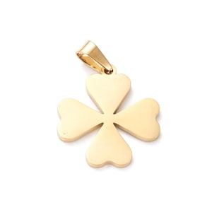 Pendentif trèfle en acier inoxydable 304 doré 19mm breloque porte bonheur
