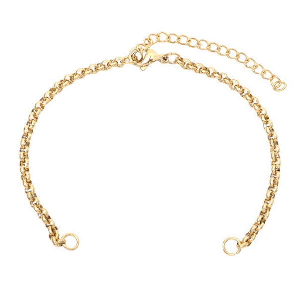 Bracelet chaîne maille jaseron avec anneaux d'attaches et fermoir chaine en acier inoxydable 304 Chaine pour bracelet 17 cm chaine doré