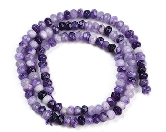 Perles jade naturel teinté violet, rondelles facettées, fil perles 4 mm pour création bijoux