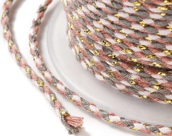Cordon en coton tressé rose gris fil doré 1,5mm-2mm cordon multicolore cordon pour bijoux en coton cordon scrapbooking longueur 1 mètre