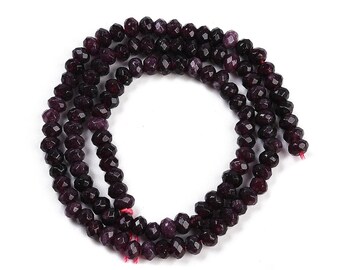Perles jade naturel teinté rouge foncé, rondelles facettées, fil perles 4 mm pour création bijoux