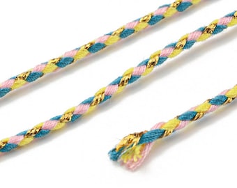 Cordon en coton tressé bleu rose fil doré 1,5mm-2mm cordon multicolore cordon pour bijoux en coton cordon scrapbooking longueur 1 mètre