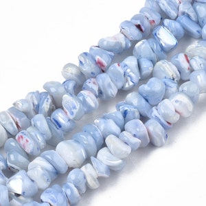 90-112 Perles chips de coquillage nacre bleu acier clair coquillages irréguliers
