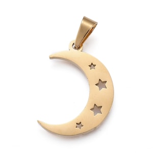 Pendentif lune doré avec étoile acier inoxydable 20 mm