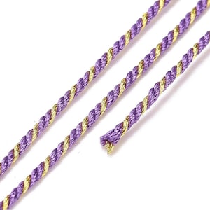 Cordon tressé filigrane poly coton fil doré 1,2 mm cordon multicolore pour bijoux en coton cordon mauve longueur 1 mètre image 1