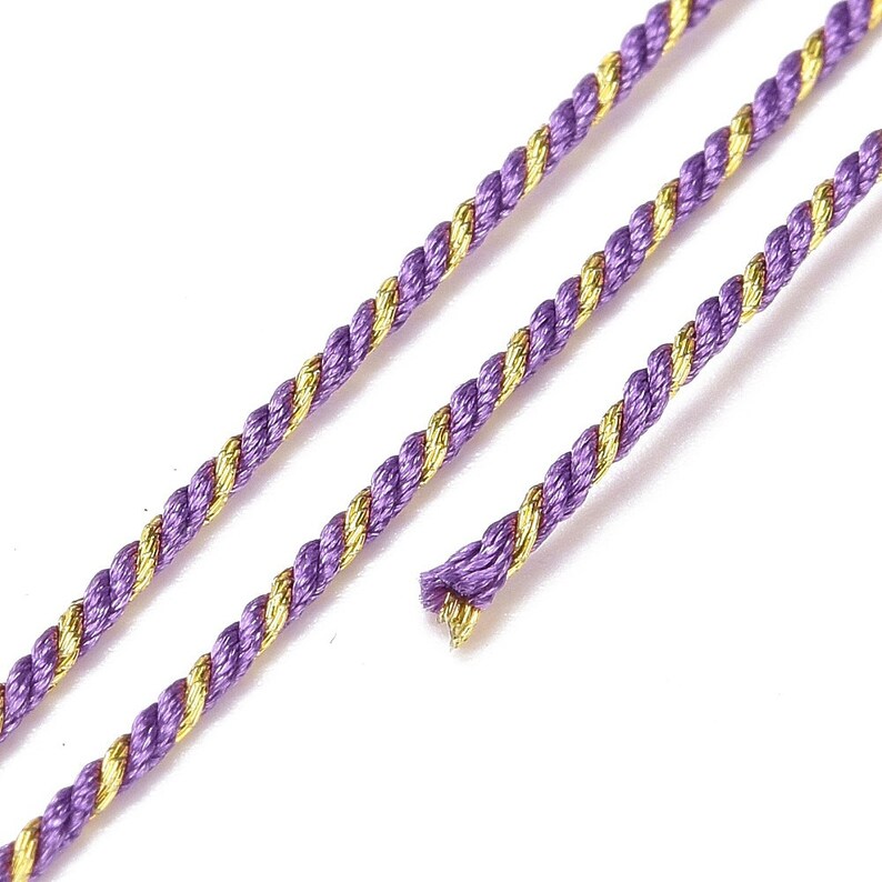 Cordon tressé filigrane poly coton fil doré 1,2 mm cordon multicolore pour bijoux en coton cordon mauve longueur 1 mètre image 1