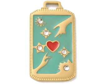 Pendentif médaille tarot 25.5 mm en acier inoxydable pendentif porte bonheur carte tarot the lovers