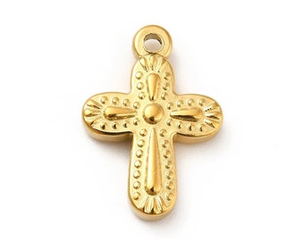 Pendentif croix doré 19 mm breloque croix doré acier inoxydable 304 - Unité