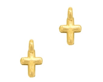 2 pendentifs croix 8 mm breloque croix doré plaqué or 24 carats mini croix doré