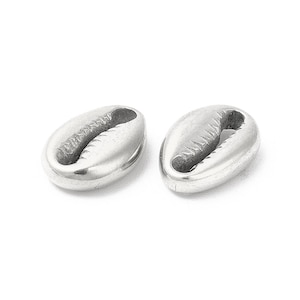 Breloque cauris argenté 11.5 mm pendentif coquillage acier inoxydable 304 - unité