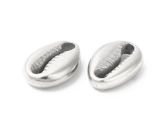 2 Breloques cauris argenté 11.5 mm pendentif coquillage acier inoxydable 304 - unité