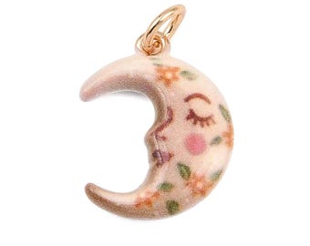 Pendentif Lune émaillée 19 mm - Breloque Lune en émail