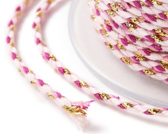 Cordon en coton tressé blanc rose fil doré 1,5mm-2mm cordon multicolore cordon pour bijoux en coton cordon scrapbooking longueur 1 mètre