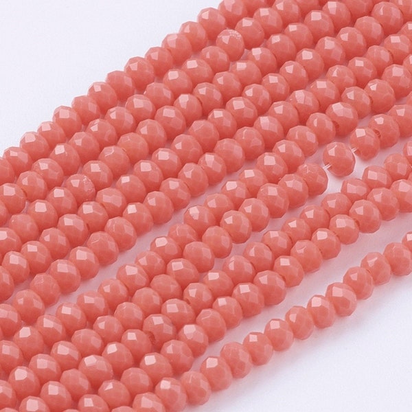 180 Perles corail lumière opaque perle facette perle rondelle perle corail 3mm perle verre saumon