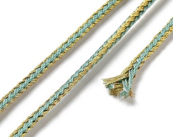 Cordon en polyester 2,5 mm cordon pour bijoux cordelette aigue marine et doré longueur 1 mètre