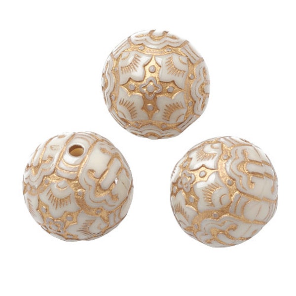 20 Perles ivoire et doré acrylique 14 mm grosse perle création bijoux