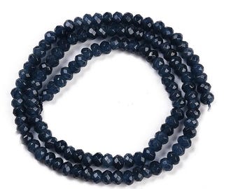 Perles jade teinté bleu de Prusse, rondelles facettées, fil perles 4 mm pour création de bijoux