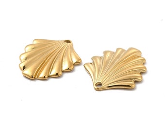 2 Pendentifs feuille en acier inoxydable doré 20 mm pendentif texturé
