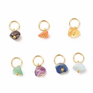 Breloques pierre naturelle acier inoxydable doré 14 mm pendentif chips pierre naturelle vendu à l'unité