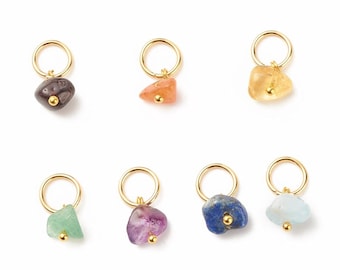 Breloques pierre naturelle acier inoxydable doré 14mm pendentif chips pierre naturelle vendu à l&#39;unité