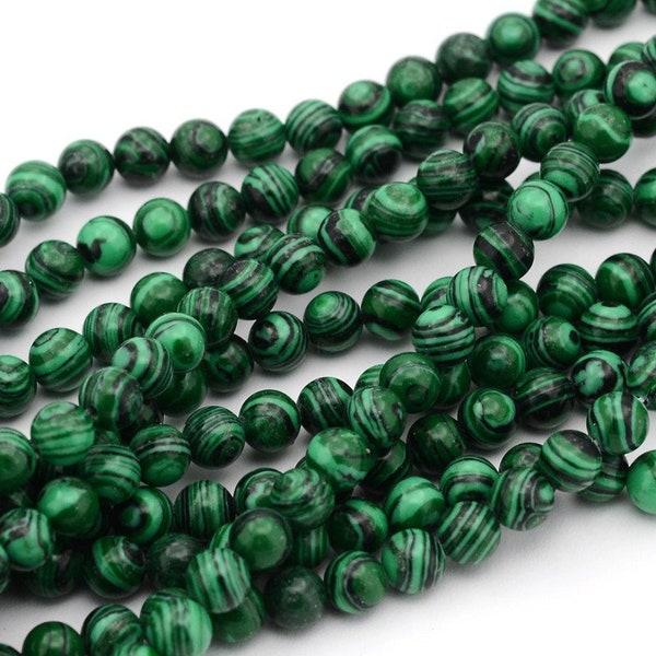 10 Perles 4 mm en malachite ronde