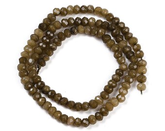 Perles jade naturel teinté café, rondelles facettées, fil de perles 4 mm pour création bijoux