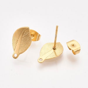 Supporto boucle d&#39;oreille feuille acier inoxydable 13,5 x 8 mm puce d&#39;oreille doré C9-05