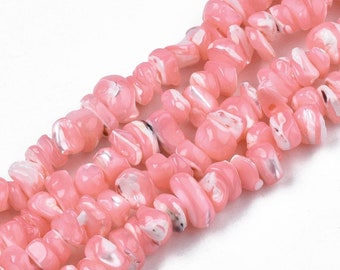 90-112 Perles chips de coquillage nacre rose clair coquillages irréguliers