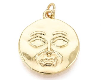 Pendentif visage lune doré plaqué or 18K , charm astral