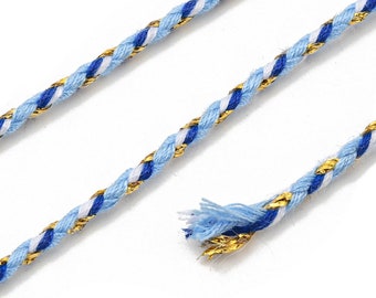 Cordon en coton tressé bleu fil doré 1,5 mm-2 mm cordon multicolore pour cordon bijoux en coton pour scrapbooking longueur 1 mètre