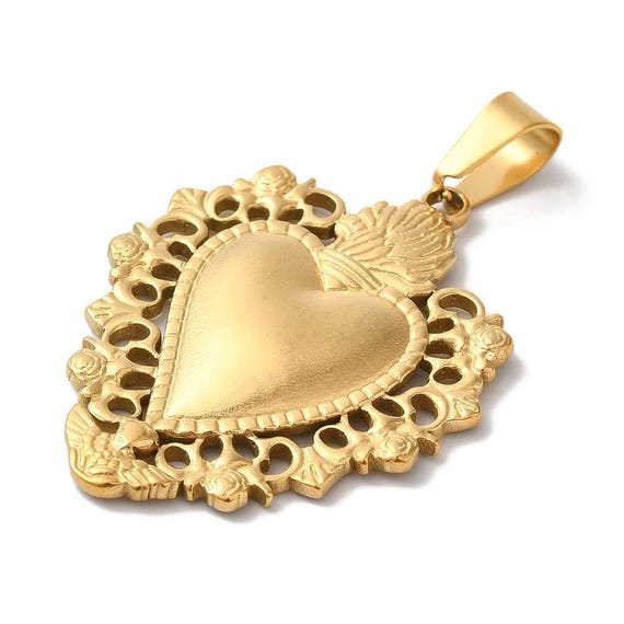 Pendentif cœur ex voto doré en acier 304 inoxydable cœur doré
