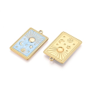 Pendentif lune étoile soleil en acier inoxydable 28 mm pendentif rectangle