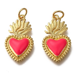 Pendentif cœur ex Voto en metal doré cœur émaillé breloque cœur Vendu à l'unité