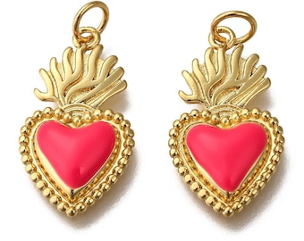 Pendentif cœur ex voto en métal doré cœur émaillé breloque cœur vendu à l'unité