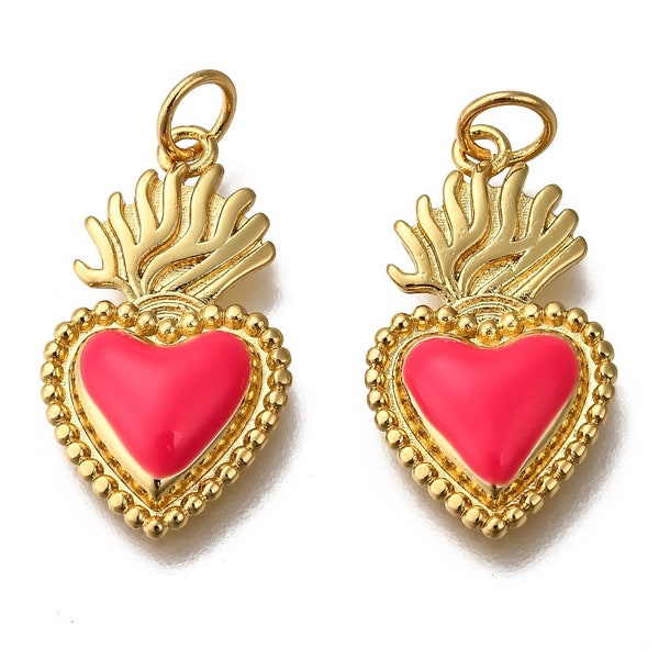 Pendentif cœur ex voto en métal doré cœur émaillé breloque cœur vendu à l'unité