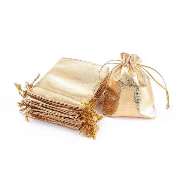 10 Pochettes cadeaux en tissu doré 9x7 / 12x9  / 7x5 cm - 10 unités