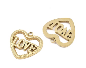 Breloque Cœur LOVE – Acier Inoxydable 304 Plaqué Or 18K