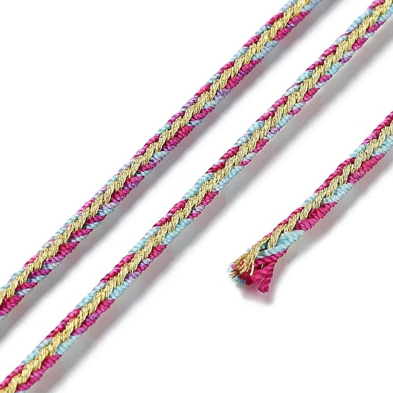 Cordon en polyester 2.5mm cordon pour bijoux cordelette multicolore et doré longueur 1 mètre
