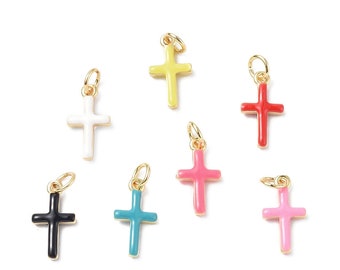 Pendentif croix émaillée en laiton plaqué or Breloque croix 15 mm