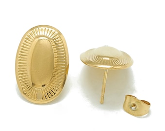 Support boucle d'oreille ovale en acier doré 19x12,5 mm puce doré