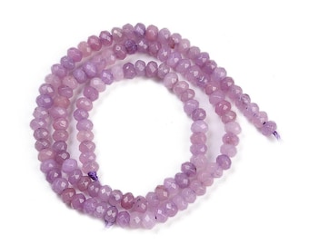 Perles jade naturel teinté prune, rondelles facettées, fil perles 4 mm pour création bijoux