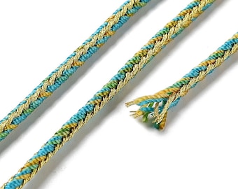 Cordon en polyester 2.5mm cordon pour bijoux cordelette turquoise et doré longueur 1 mètre