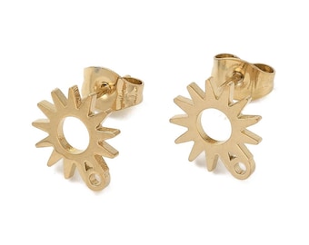 Clous d'oreilles soleil en acier inoxydable 304 support boucle d'oreille soleil puce d'oreille doré