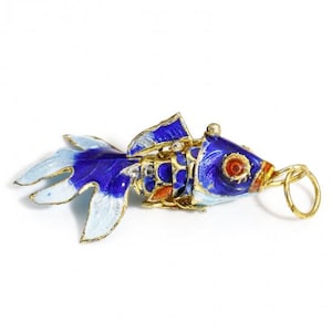 Pendentif Poisson Articulé Cloisonné en Laiton Émaillé – Bijou Vintage Style Asiatique Coloré