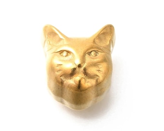 Perle tête de chat en acier inoxydable doré – 12mm
