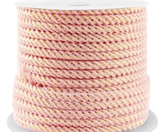 Cordon en polyester 3mm cordon pour bijoux cordelette rose clair et doré longueur 1 mètre