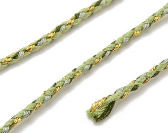 Cordon en coton tressé vert jaune fil doré 1,5mm-2mm cordon multicolore cordon pour bijoux en coton cordon scrapbooking longueur 1 mètre